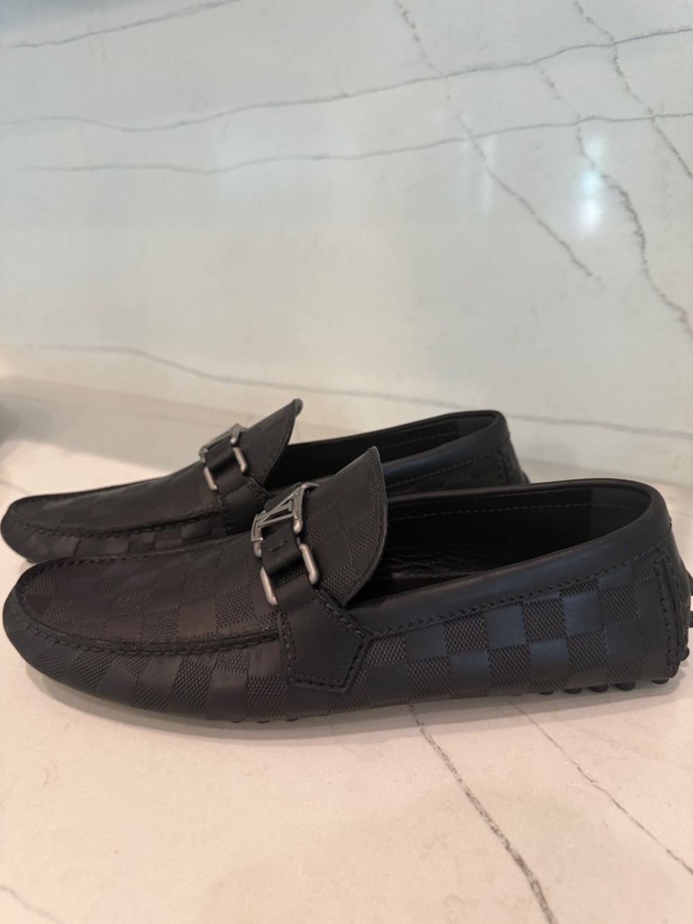 Louis Vuitton Black Men's Checkerboard Slip-On Loafers - Picture 4 of 9